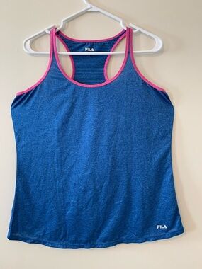 FILA Blue Athletic Racerback Tank with Pink Trim
